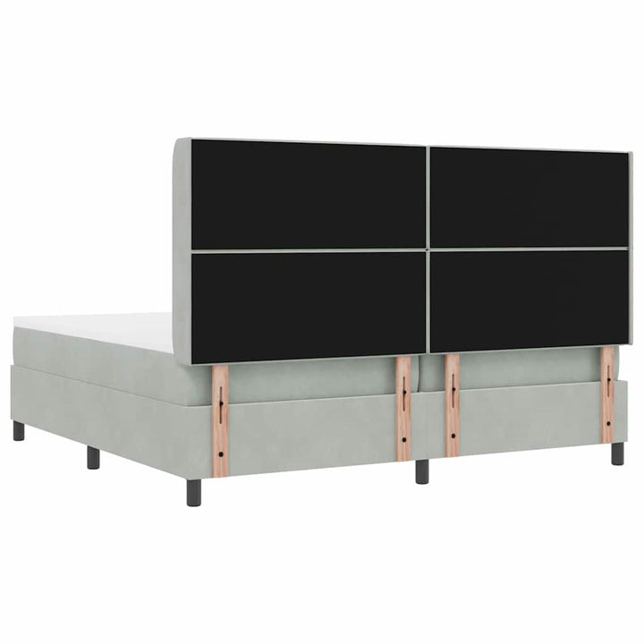 Box spring seng med madras med LED Lysegrå 200 x 200 cm Fløjl