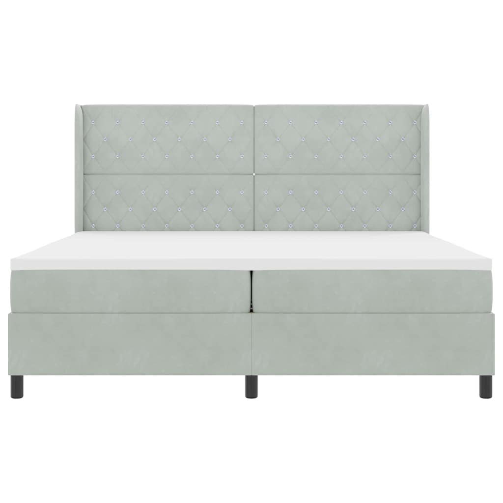 Box spring seng med madras med LED Lysegrå 200 x 200 cm Fløjl
