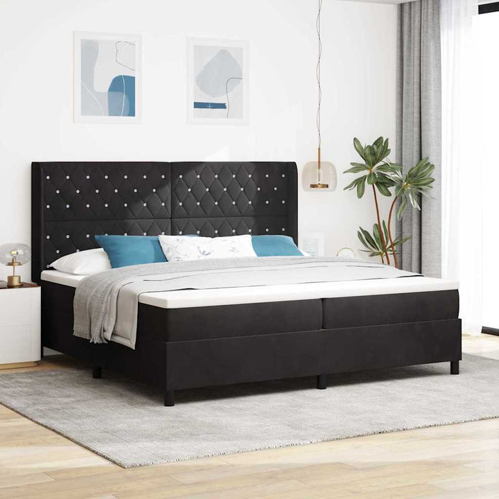 Box spring seng med madras med LED Sort 200 x 200 cm Fløjl