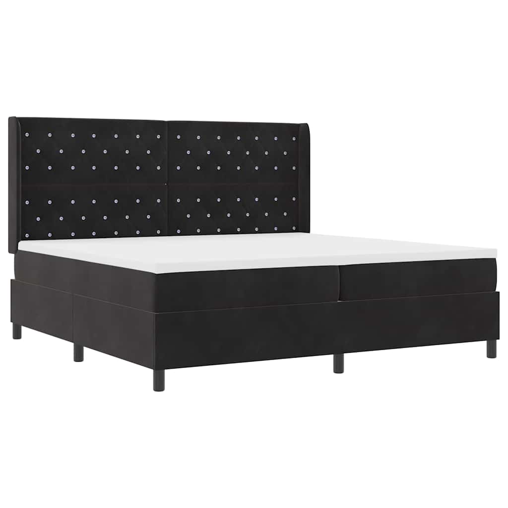 Box spring seng med madras med LED Sort 200 x 200 cm Fløjl