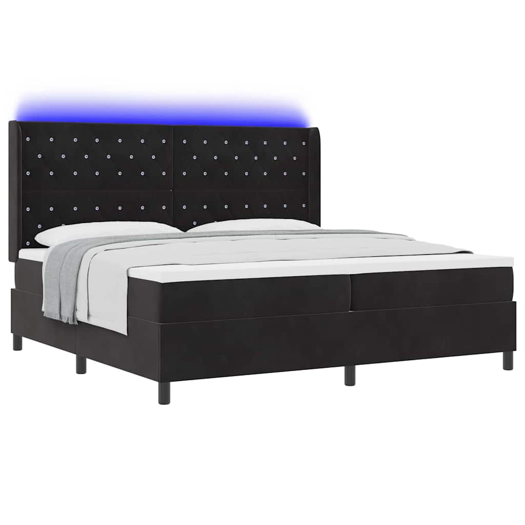 Box spring seng med madras med LED Sort 200 x 200 cm Fløjl