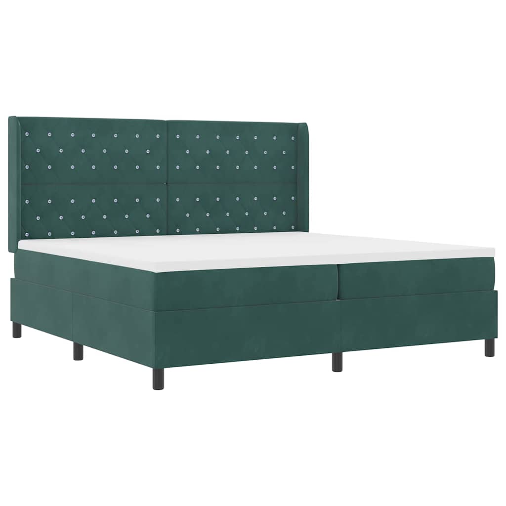Box spring seng med madras med LED Mørkegrøn 200 x 200 cm Fløjl