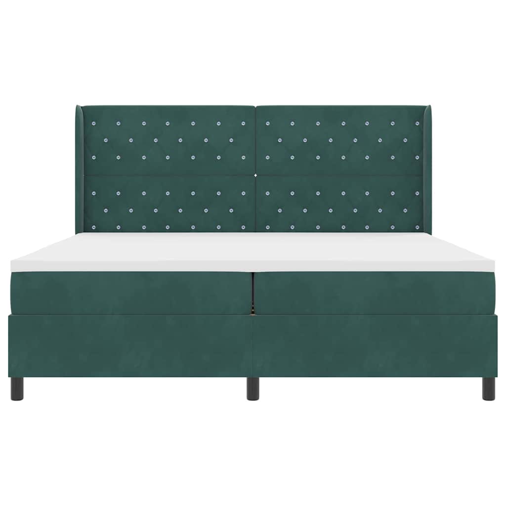 Box spring seng med madras med LED Mørkegrøn 200 x 200 cm Fløjl
