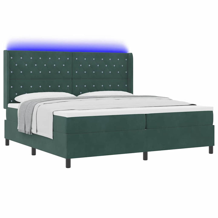 Box spring seng med madras med LED Mørkegrøn 200 x 200 cm Fløjl