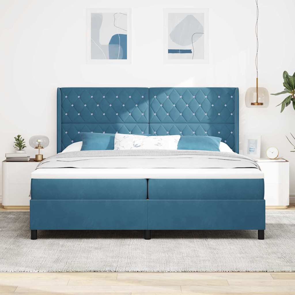 Box spring seng med madras med LED Blå 200 x 200 cm Fløjl