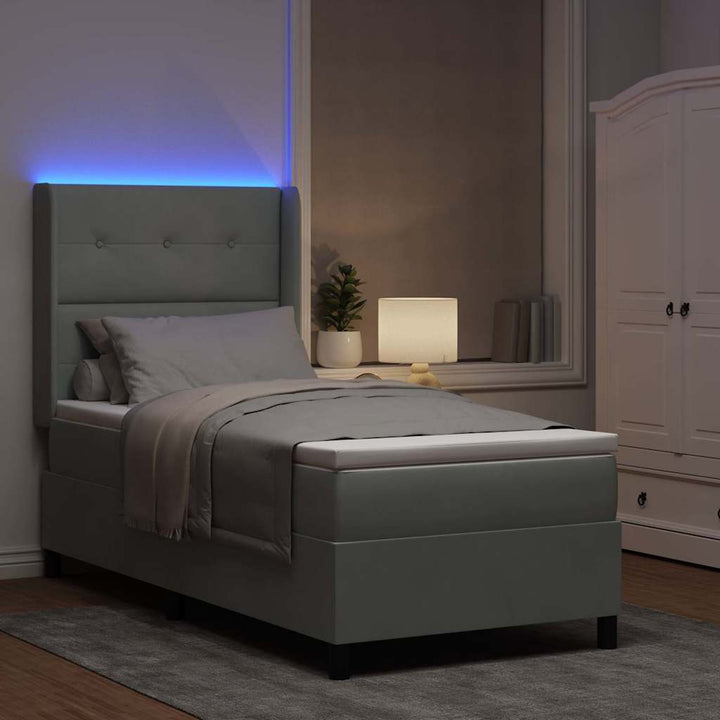 Box spring seng med madras med LED Lysegrå 90 x 190 cm Fløjl