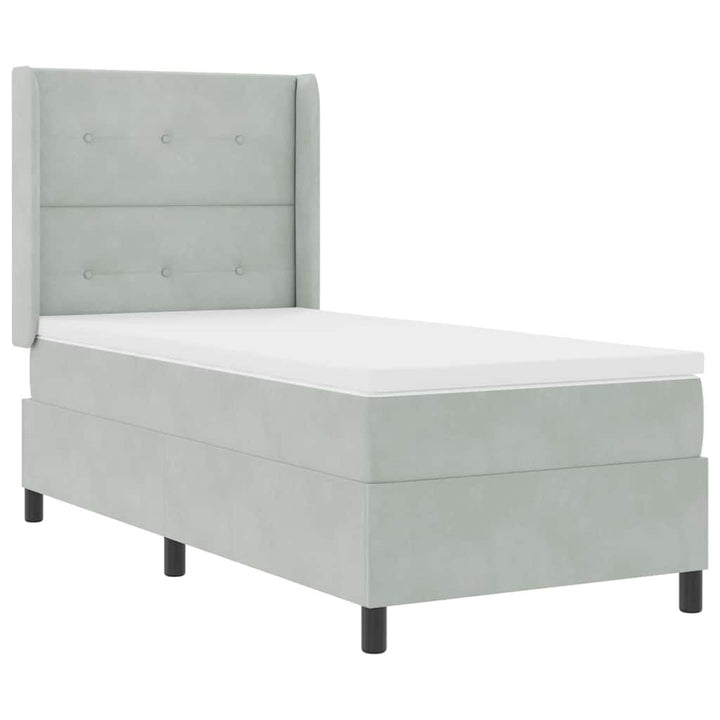 Box spring seng med madras med LED Lysegrå 90 x 190 cm Fløjl