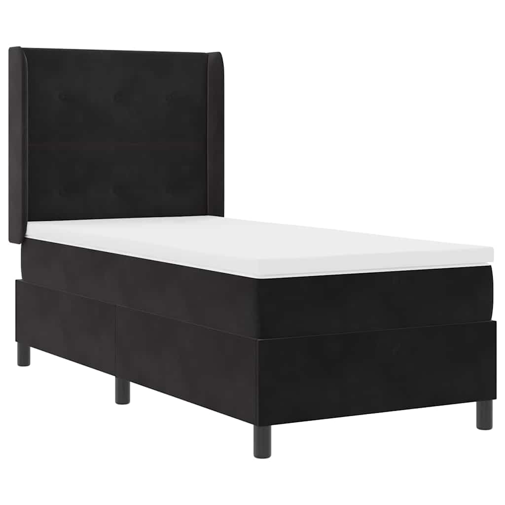 Box spring seng med madras med LED Sort 90 x 190 cm Fløjl