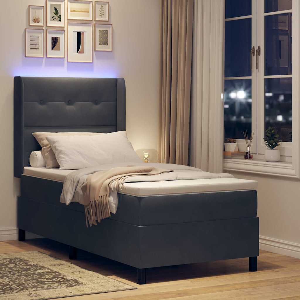 Box spring seng med madras med LED Mørkegrå 90 x 200 cm Fløjl