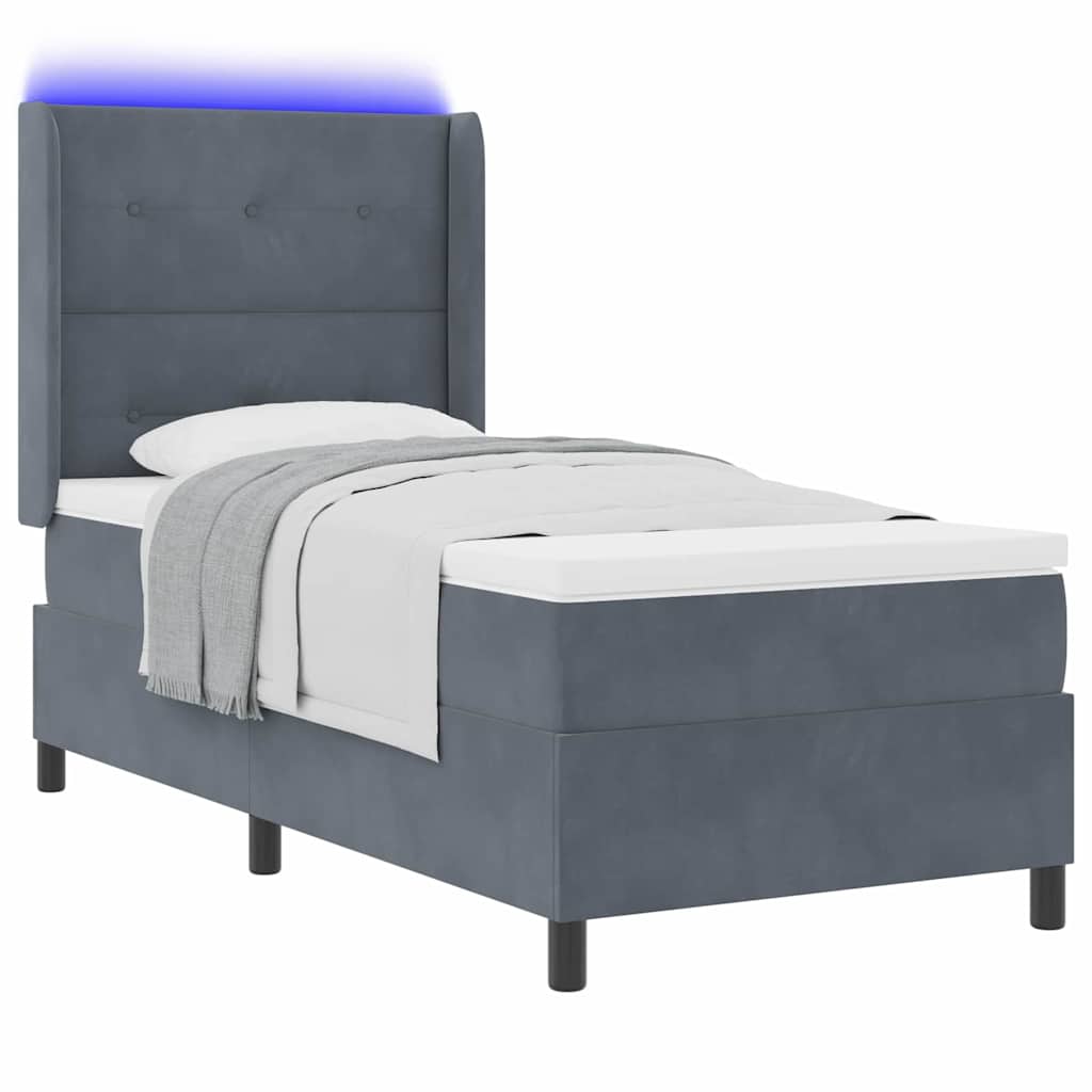 Box spring seng med madras med LED Mørkegrå 90 x 200 cm Fløjl