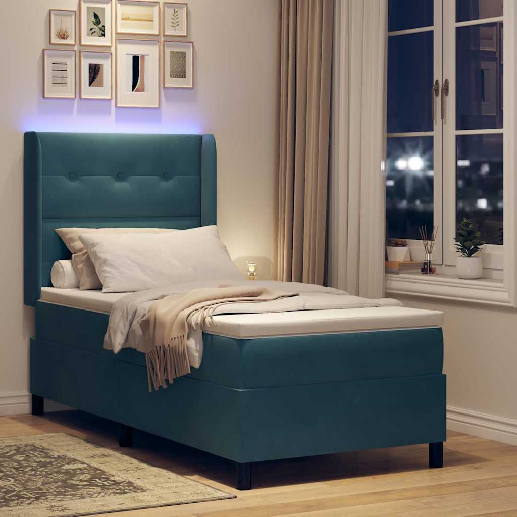 Box spring seng med madras med LED Blå 100 x 200 cm Fløjl
