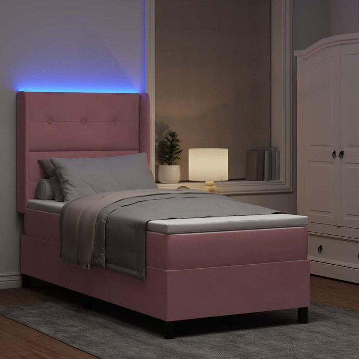 Box spring seng med madras med LED Lyserød 100 x 200 cm Fløjl