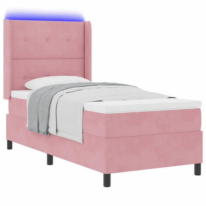 Box spring seng med madras med LED Lyserød 100 x 200 cm Fløjl