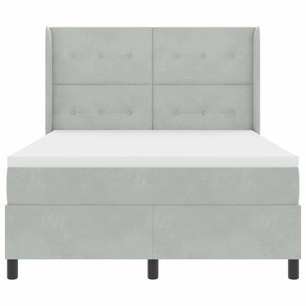 Box spring seng med LED-lysstrimler Lysegrå 140 x 190 cm Fløjl