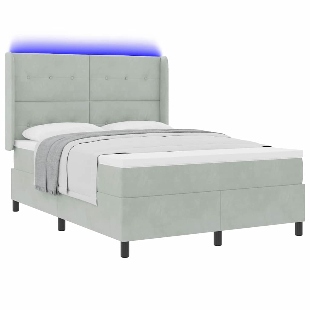 Box spring seng med LED-lysstrimler Lysegrå 140 x 190 cm Fløjl