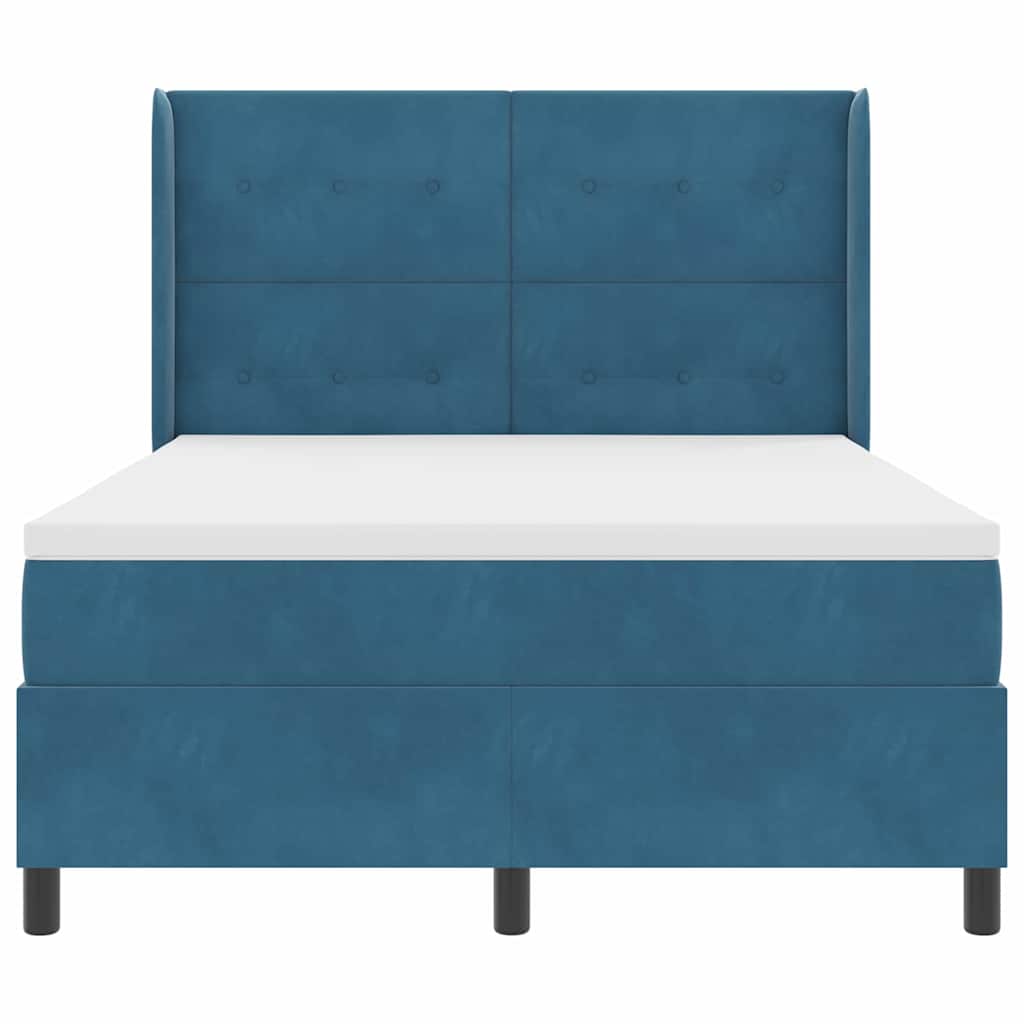 Box spring seng med LED-lysstrimler Blå 140 x 200 cm Fløjl