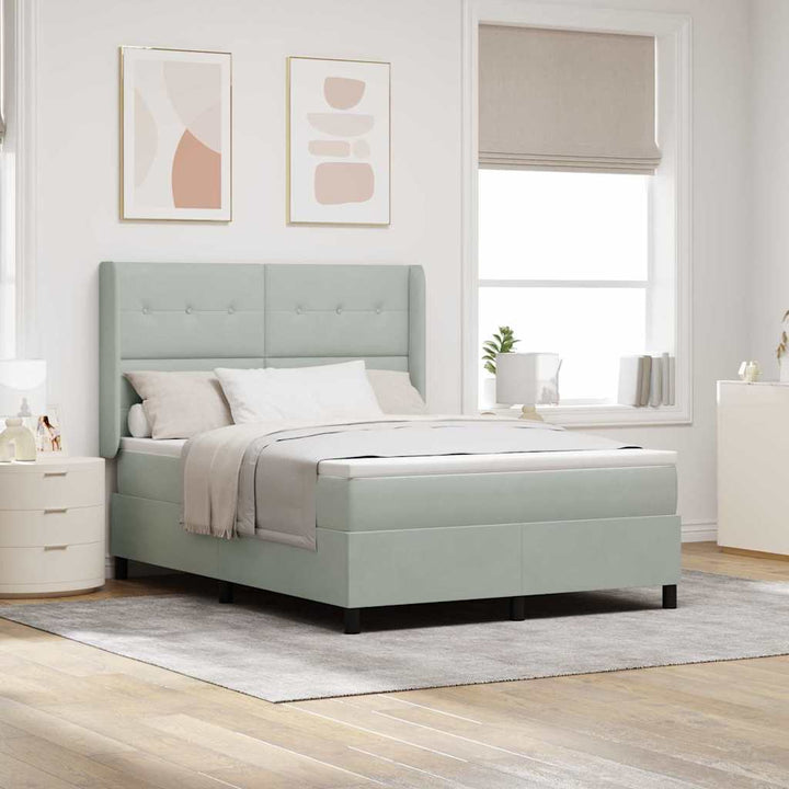 Box spring seng med madras med LED Lysegrå 160 x 200 cm Fløjl