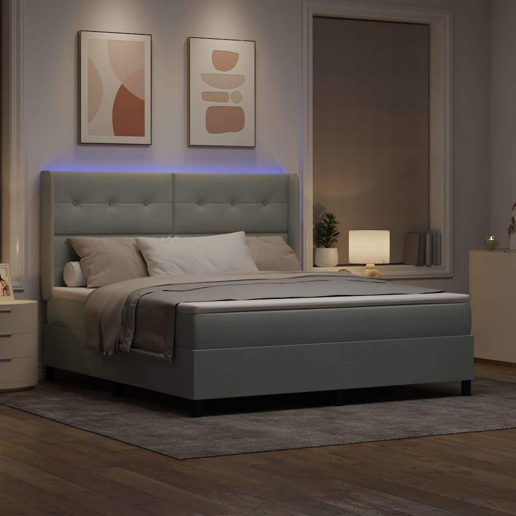 Box spring seng med madras med LED Lysegrå 180 x 200 cm Fløjl