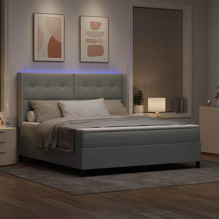 Box spring seng med madras med LED Lysegrå 180 x 200 cm Fløjl