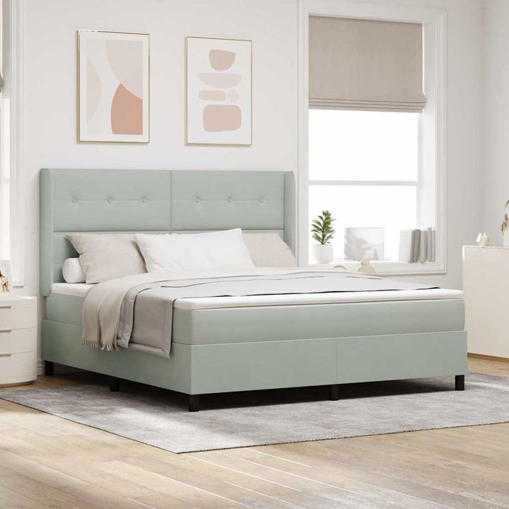 Box spring seng med madras med LED Lysegrå 180 x 200 cm Fløjl
