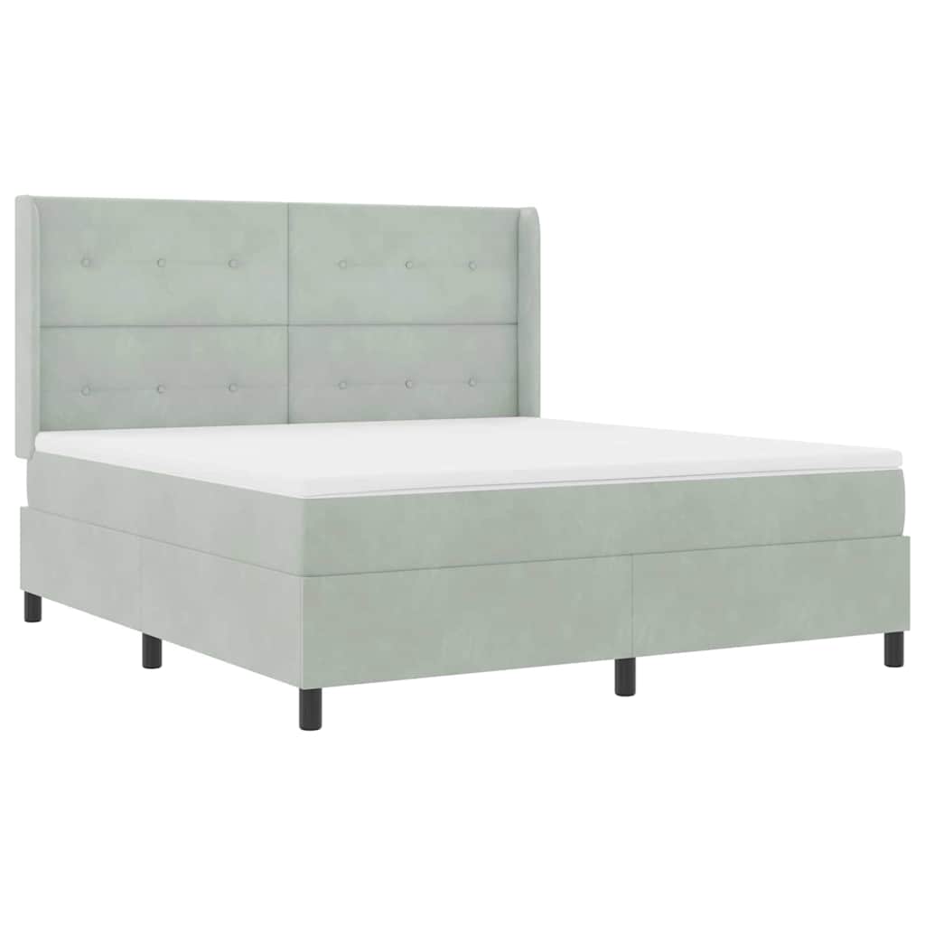 Box spring seng med madras med LED Lysegrå 180 x 200 cm Fløjl