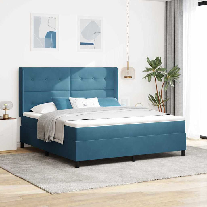 Box spring seng med madras med LED Blå 180 x 200 cm Fløjl