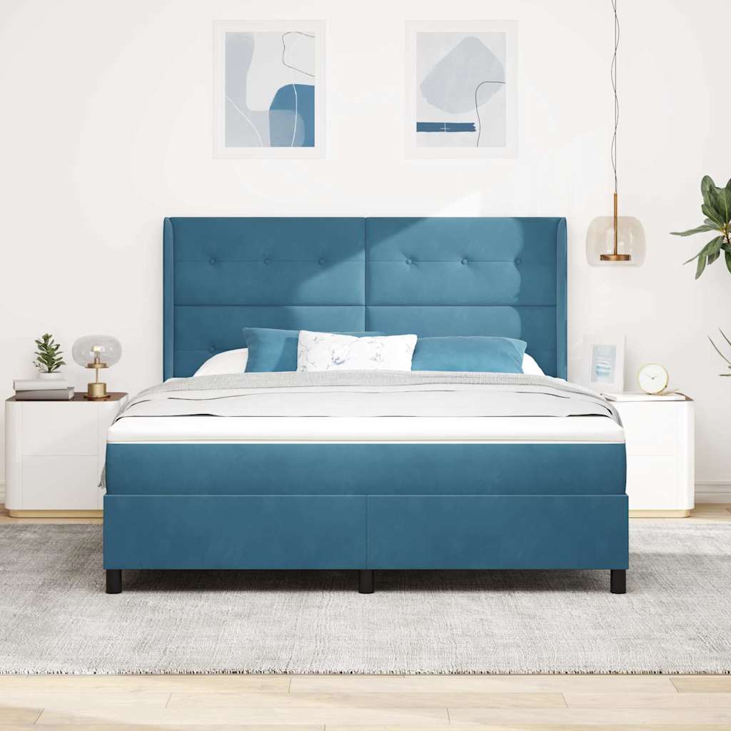 Box spring seng med madras med LED Blå 180 x 200 cm Fløjl