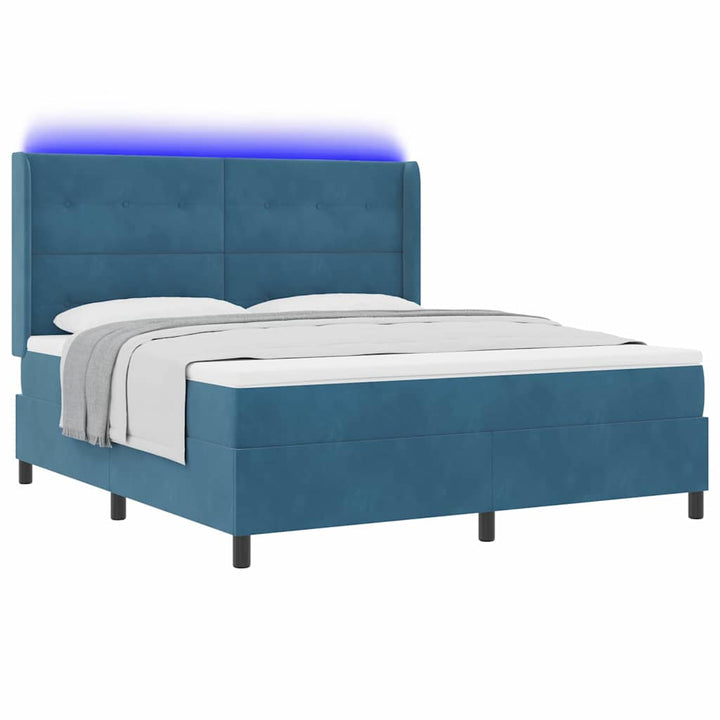 Box spring seng med madras med LED Blå 180 x 200 cm Fløjl