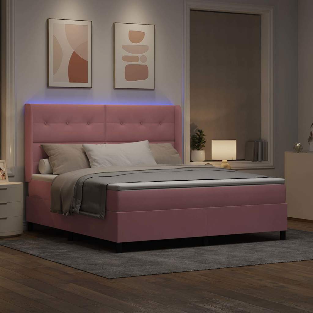Box spring seng med madras med LED Lyserød 180 x 200 cm Fløjl