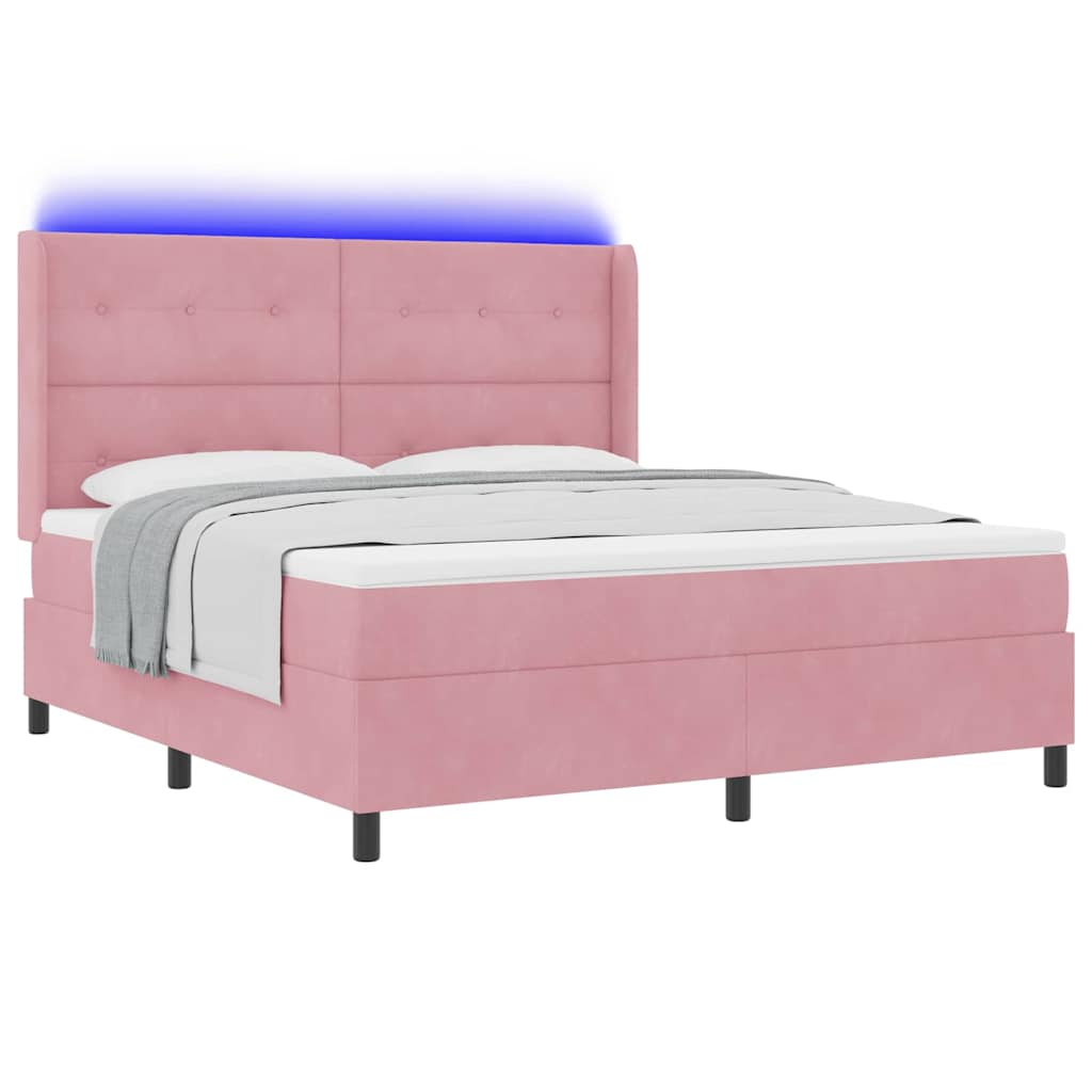 Box spring seng med madras med LED Lyserød 180 x 200 cm Fløjl