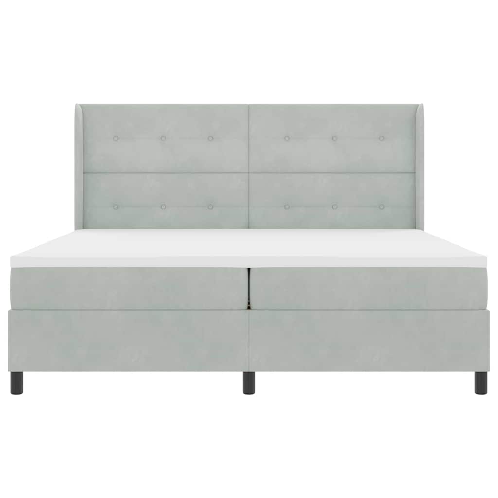 Box spring seng med madras med LED Lysegrå 200 x 200 cm Fløjl