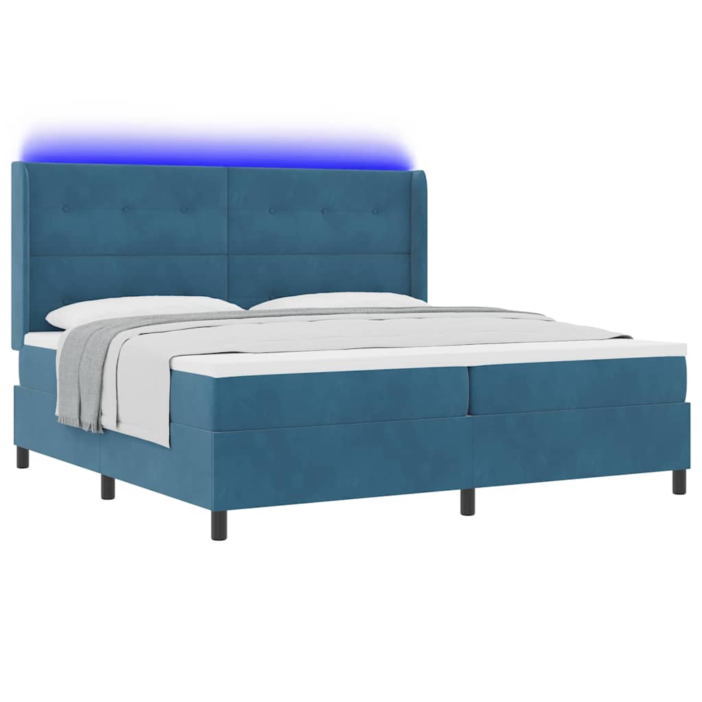 Box spring seng med madras med LED Blå 200 x 200 cm Fløjl