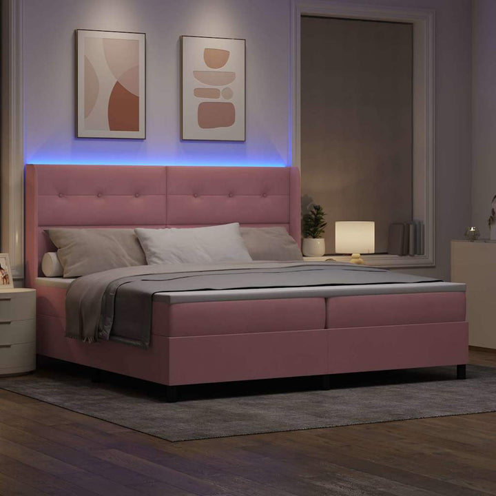 Box spring seng med madras med LED Lyserød 200 x 200 cm Fløjl