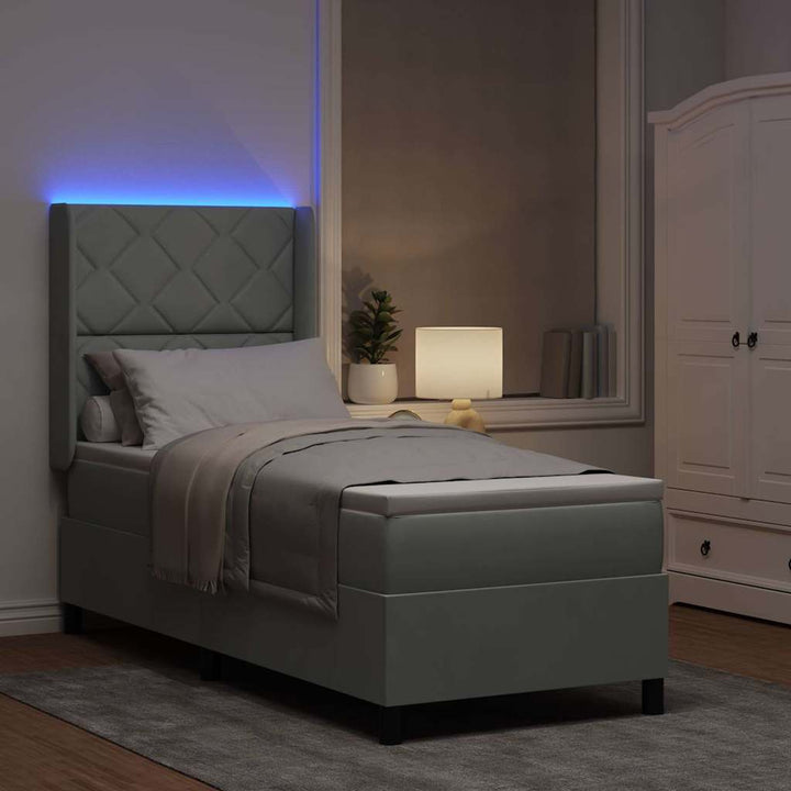 Box spring seng med LED-lysstrimler Lysegrå 80 x 200 cm Fløjl