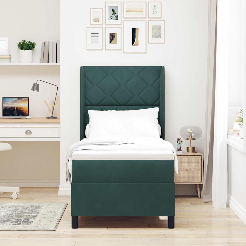 Box spring seng med LED-lysstrimler Mørkegrøn 80 x 200 cm Fløjl