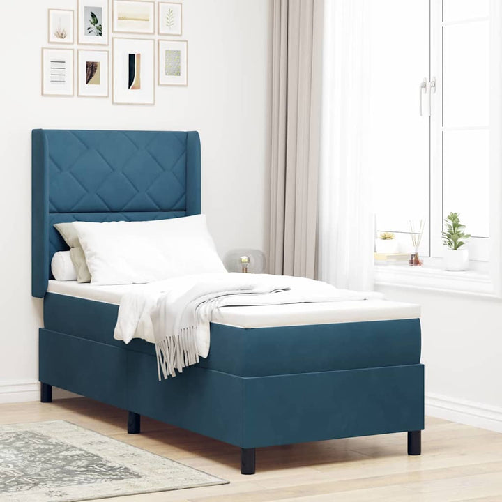 Box spring seng med LED-lysstrimler Blå 80 x 200 cm Fløjl