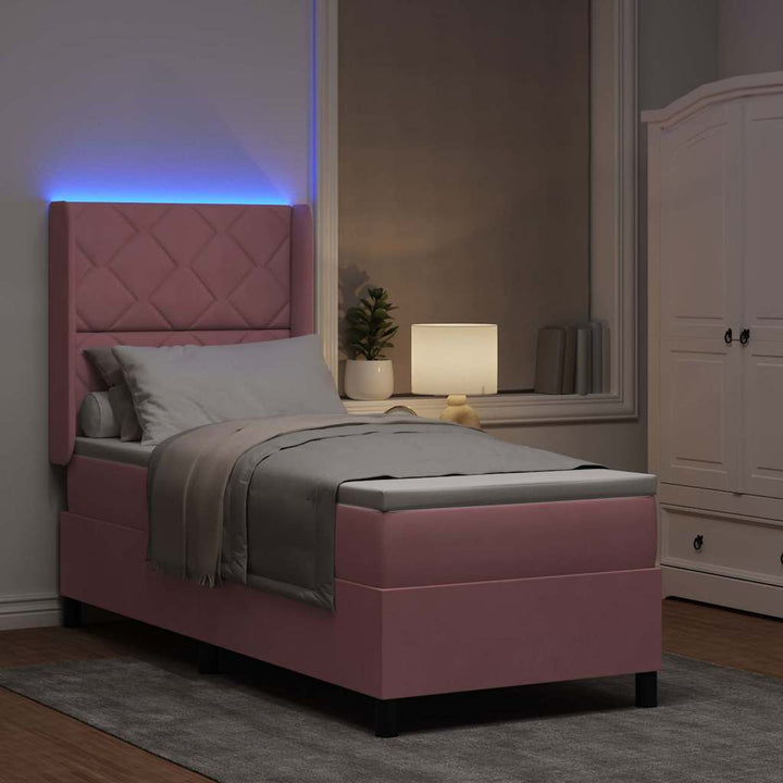 Box spring seng med madras med LED Lyserød 80 x 200 cm Fløjl