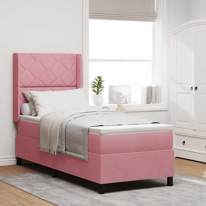 Box spring seng med madras med LED Lyserød 80 x 200 cm Fløjl