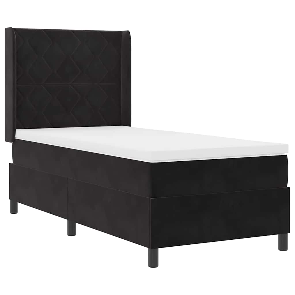 Box spring seng med LED-lysstrimler Sort 90 x 190 cm Fløjl