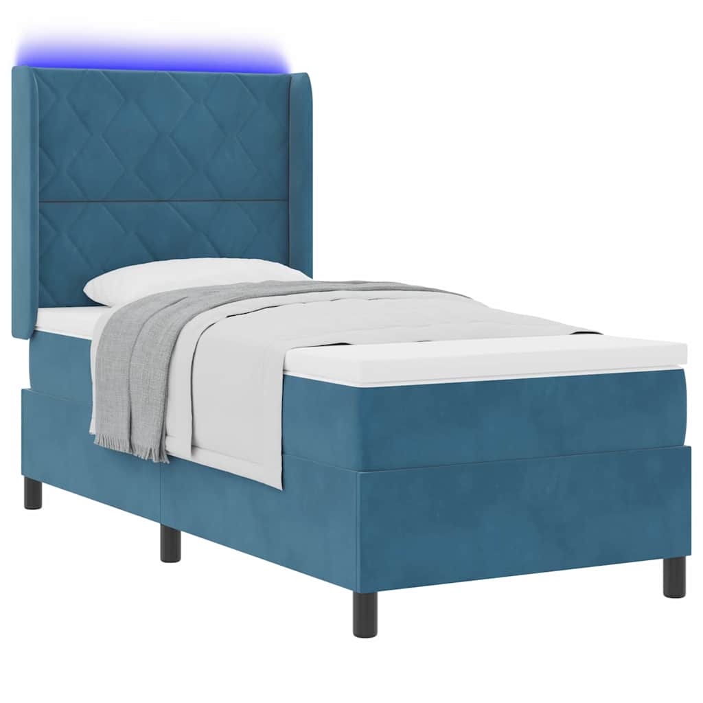 Box spring seng med madras med LED Blå 90 x 190 cm Fløjl