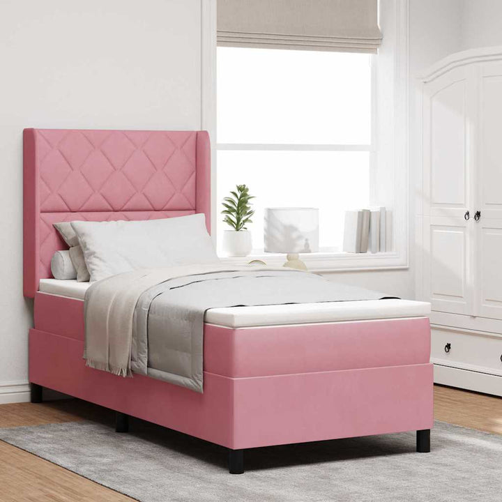 Box spring seng med madras med LED Lyserød 90 x 190 cm Fløjl