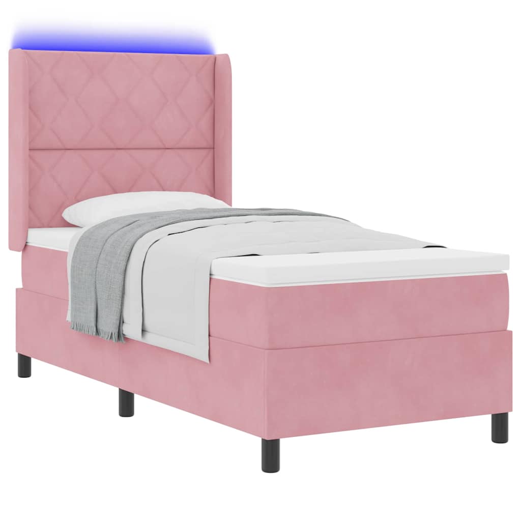 Box spring seng med madras med LED Lyserød 90 x 190 cm Fløjl