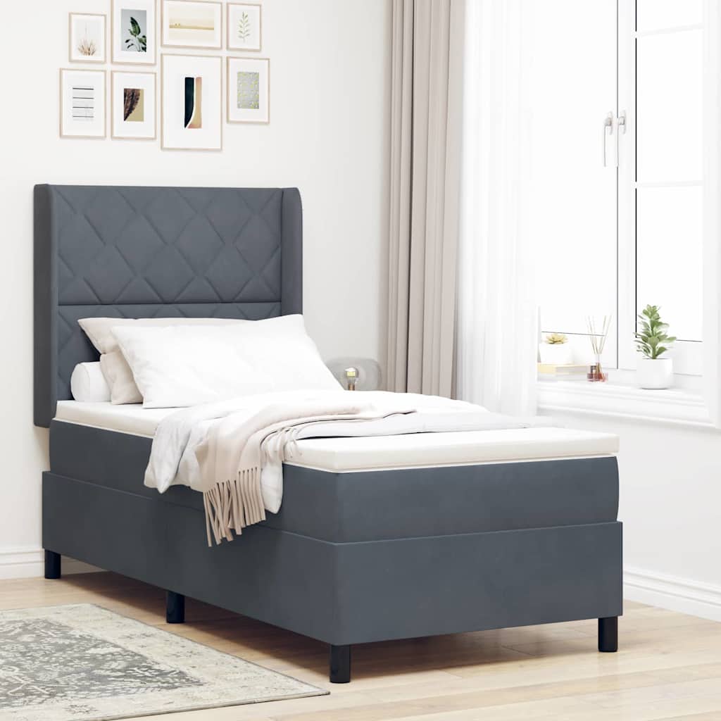 Box spring seng med LED-lysstrimler Mørkegrå 100 x 200 cm Fløjl