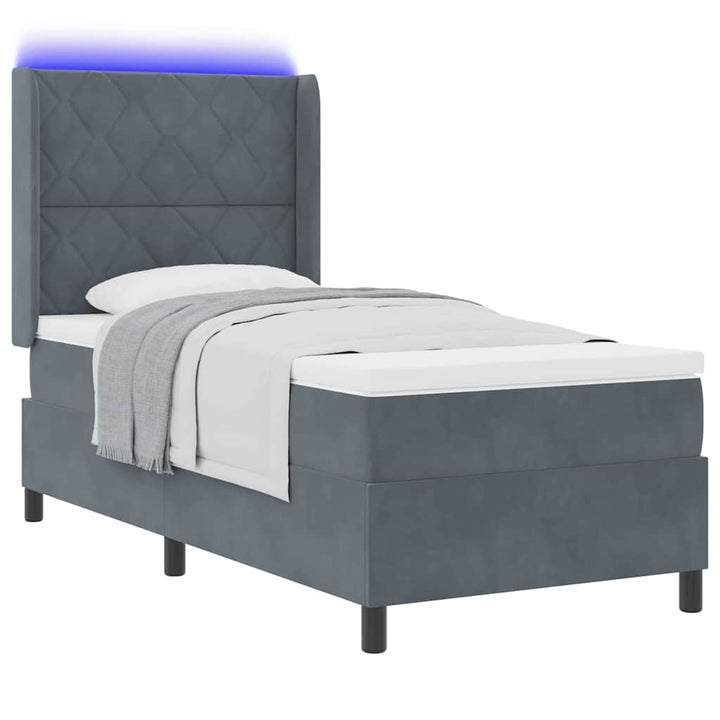 Box spring seng med LED-lysstrimler Mørkegrå 100 x 200 cm Fløjl