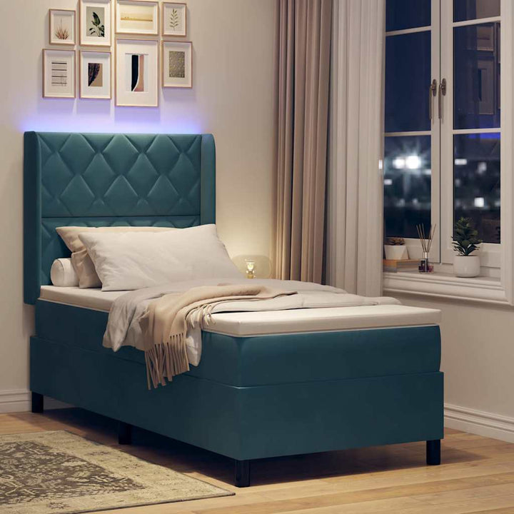 Box spring seng med madras med LED Blå 100 x 200 cm Fløjl