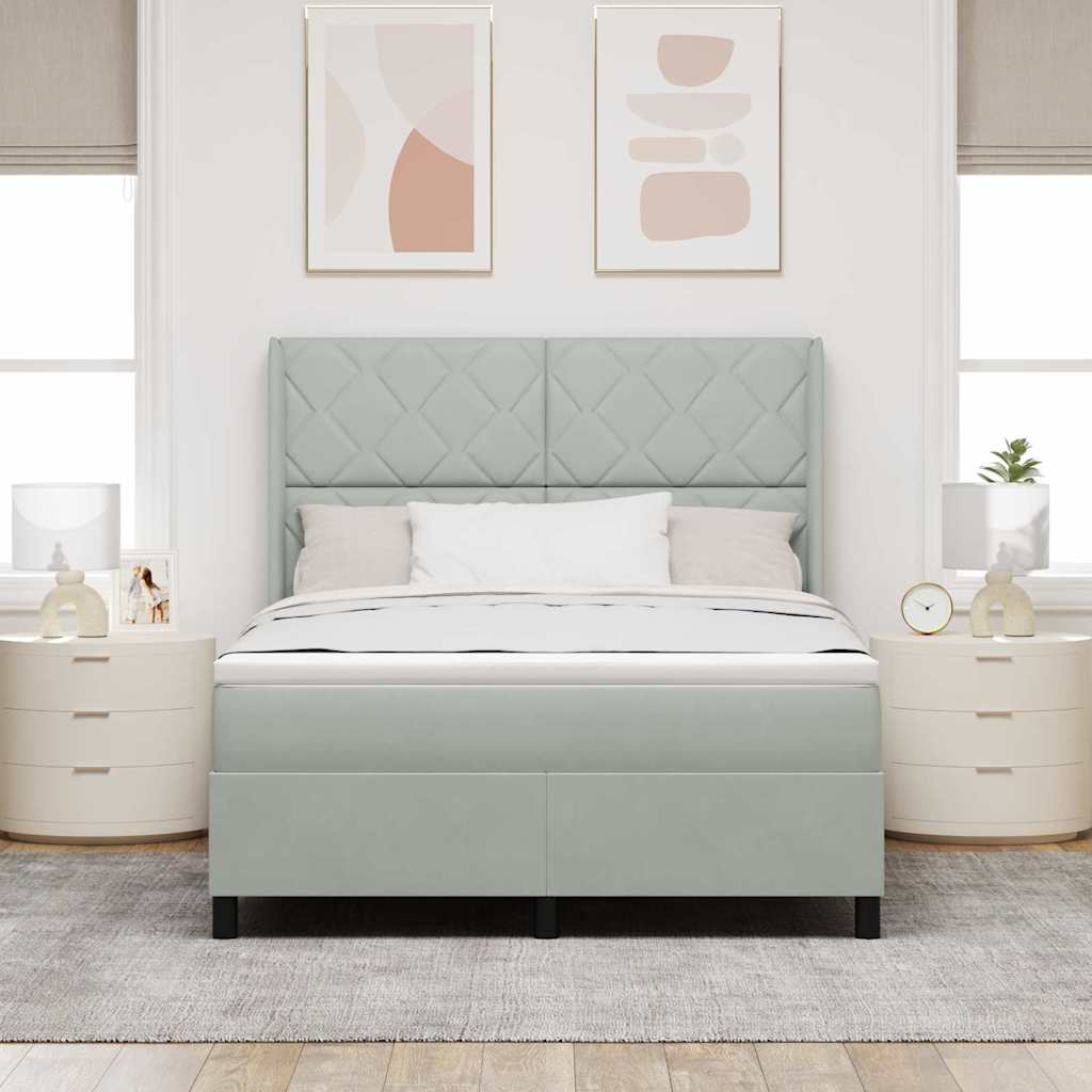 Box spring seng med LED-lysstrimler Lysegrå 140 x 190 cm Fløjl