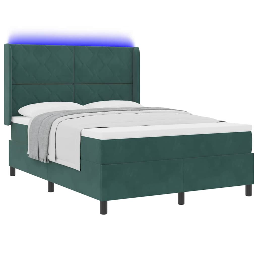 Box spring seng med LED-lysstrimler Grøn 140 x 190 cm Fløjl