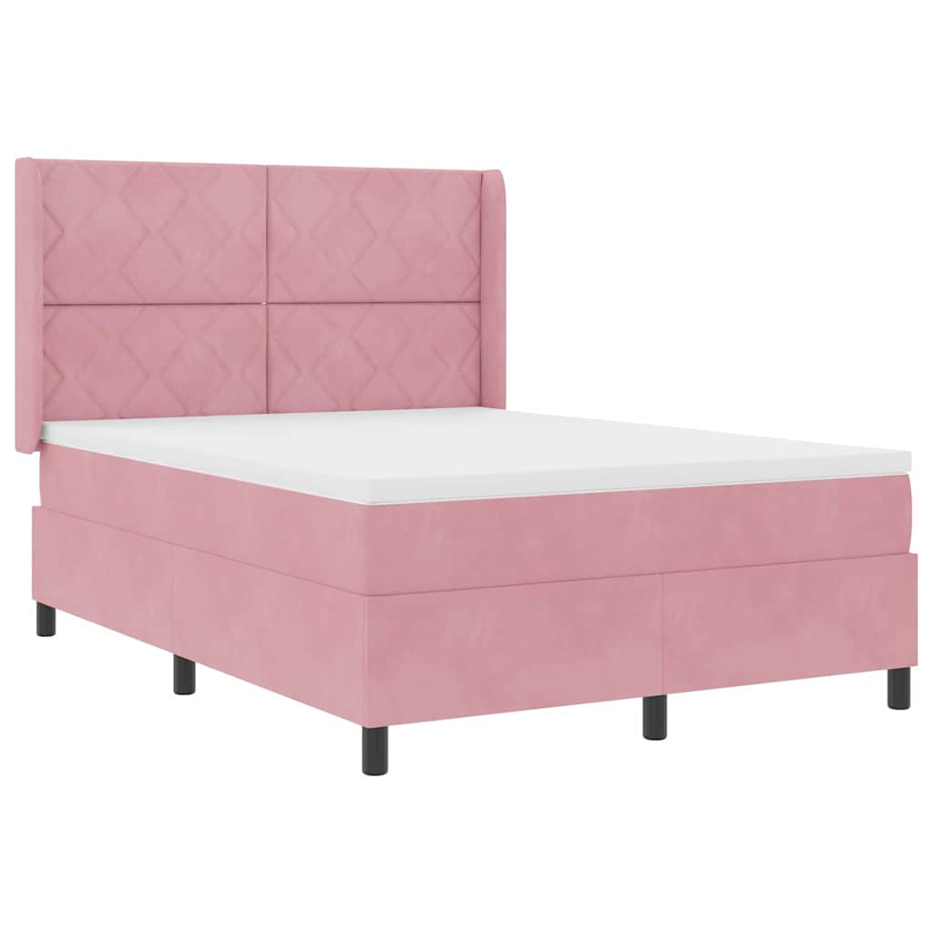 Box spring seng med LED-lysstrimler Lyserød 140 x 190 cm Fløjl