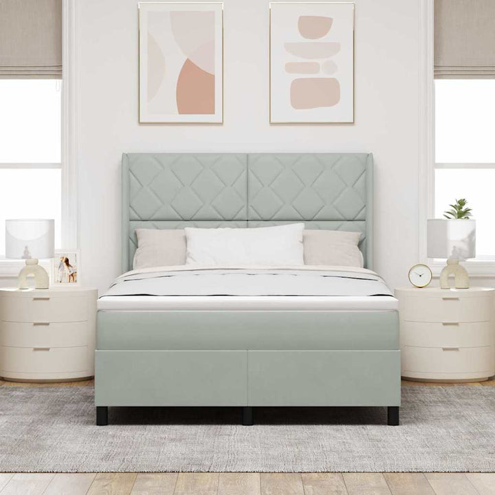 Box spring seng med madras med LED Lysegrå 140 x 200 cm Fløjl