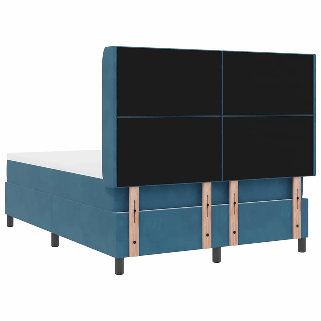 Box spring seng med LED-lysstrimler Blå 140 x 200 cm Fløjl
